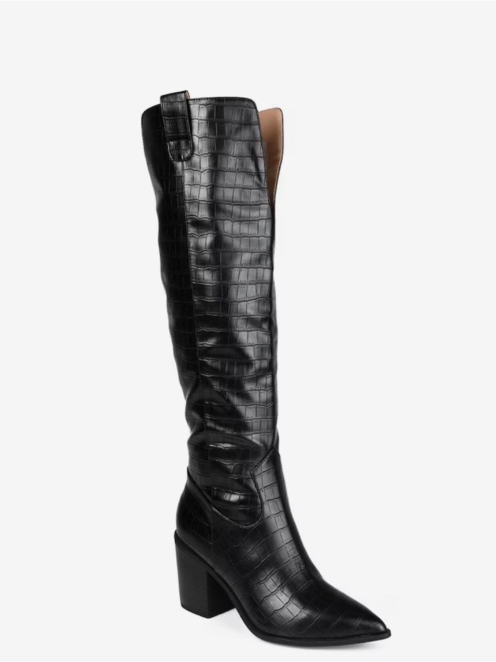 Wide Calf - Black Croc-Embossed Knee-High Boot